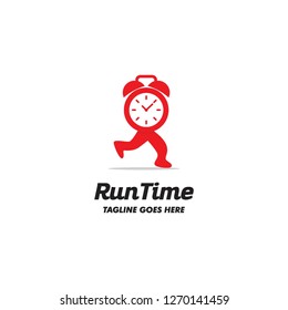 alarm clock time with fast run feet logo icon vector template