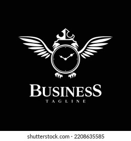 Alarm clock or time flies into the sky. Clock with wings. Flat outline vector illustration in light modern design suitable for your company.