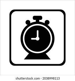 Reloj de alarma, gestión de tiempo, icono de temporización. Diseño vectorial negro.