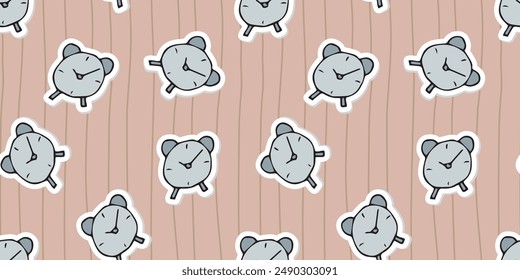 alarm clock. time. watch. the bell. sound. Doodle. drawing. textile. seamless pattern. background. study. school affiliation. background. the pattern. vector. gift wrapping.