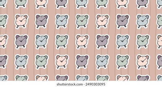 alarm clock. time. watch. the bell. sound. Doodle. drawing. textile. seamless pattern. background. study. school affiliation. background. the pattern. vector. gift wrapping.