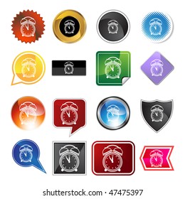 Alarm clock variety icon set isolated on white background.