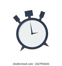 Alarm clock vector. Blue alarm clock illustration in flat style