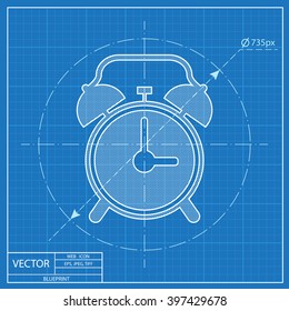 alarm clock vector blueprint icon 