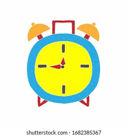 alarm clock vector design. digital hand drawn style. grain texture