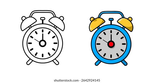 ilustração de design de vetor de despertador com esboço, ícone de relógio de alarme, logotipo de relógio de alarme, bom como adesivo.