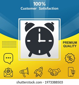 Alarm clock vector glyph color icon. With yellow and blue background option.