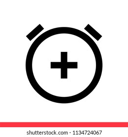 Alarm clock vector icon, add symbol. Simple, flat design for web or mobile app