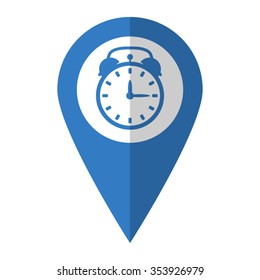alarm clock - vector icon; blue map  pointer