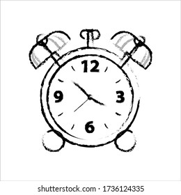 Alarm clock vector icon in chalk. Chalk hand-drawn graphic style. Chalk vector illustration isolated on white background.