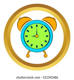Alarm clock vector icon in golden circle, cartoon style isolated on white background