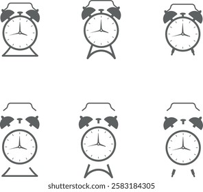 Alarm Clock Vector Icon Illustration. Wake Up Symbol. Gray Colour Alarm Clock.