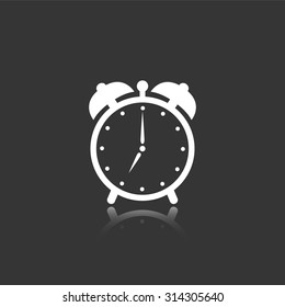 alarm clock vector icon with mirror reflection