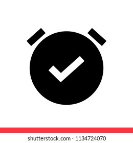 Alarm clock vector icon, on symbol. Simple, flat design for web or mobile app