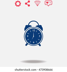 Alarm clock vector icon on grey background.
