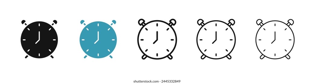 Alarm Clock Vector Icon Set. Deadline Timer Line Icon. Reminder Alert Old Clock Icon for UI designs.