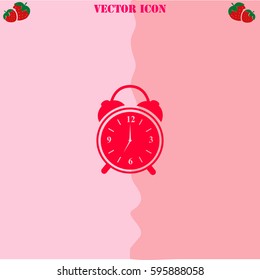 Alarm clock vector  icon. Strawberry Background.