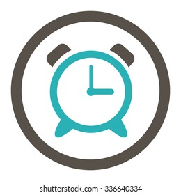 Alarm Clock vector icon. Style is bicolor flat rounded symbol, grey and cyan colors, rounded angles, white background.