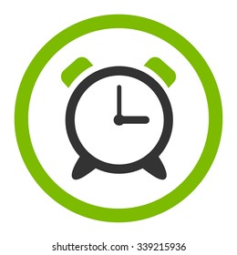 Alarm Clock vector icon. Style is bicolor flat rounded symbol, eco green and gray colors, rounded angles, white background.