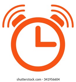 Alarm Clock vector icon. Style is flat symbol, orange color, rounded angles, white background.