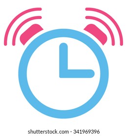 Alarm Clock vector icon. Style is bicolor flat symbol, pink and blue colors, rounded angles, white background.