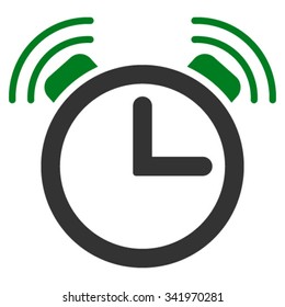 Alarm Clock vector icon. Style is bicolor flat symbol, green and gray colors, rounded angles, white background.