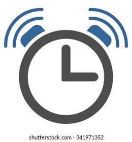 Alarm Clock vector icon. Style is bicolor flat symbol, cobalt and gray colors, rounded angles, white background.