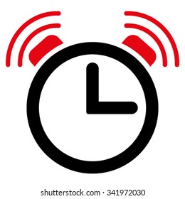 Alarm Clock vector icon. Style is bicolor flat symbol, intensive red and black colors, rounded angles, white background.