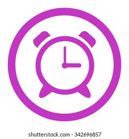 Alarm Clock vector icon. Style is flat rounded symbol, violet color, rounded angles, white background.
