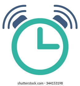 Alarm Clock vector icon. Style is bicolor flat symbol, cobalt and cyan colors, rounded angles, white background.