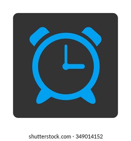 Alarm Clock vector icon. Style is flat rounded square button, blue and gray colors, white background.