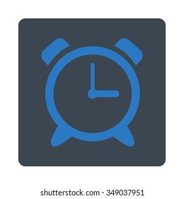 Alarm Clock vector icon. Style is flat rounded square button, smooth blue colors, white background.