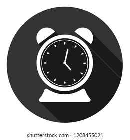 Alarm clock vector icon. Time watch sign. EPS 10 flat symbol. Round icon with shadow