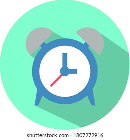 Alarm clock vector icon. Time vector illustration. Isolated on green background.