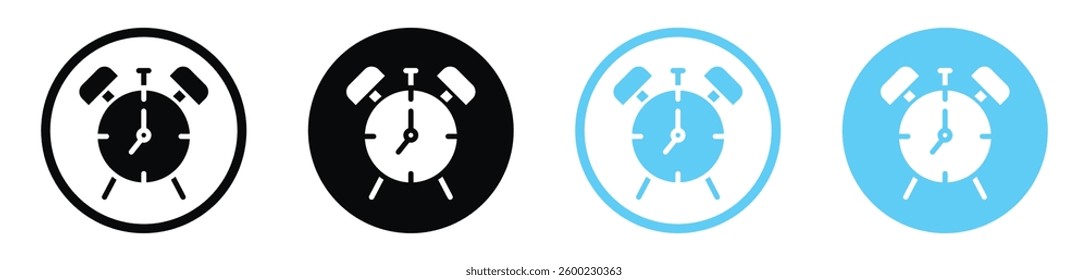 Alarm clock vector icons in black and blue colors
