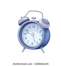 Ilustración vectorial de reloj de alarma. Reloj retro antiguo aislado de caricatura con hora y minuto a mano marcando para llamar por la mañana para despertar a la escuela o al trabajo, cuenta regresiva y recordatorio para el momento de la fecha límite