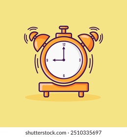 Alarm clock vector illustration designed in flat cartoon style orange color. Ringing alarm clock. Wake Up Time. 