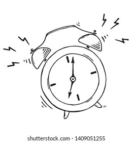 Alarm clock. Vector illustration of retro alarm clock. Hand drawn vector illustration.