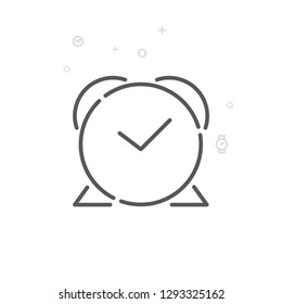 Alarm Clock Vector Line Icon. Reminder Symbol, Pictogram, Sign. Light Abstract Geometric Background. Editable Stroke. Adjust Line Weight. Design with Pixel Perfection.