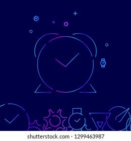 Alarm Clock Vector Line Icon. Reminder Gradient Symbol, Pictogram, Sign. Dark Blue Background. Light Abstract Geometric Background. Related Bottom Border