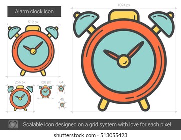 Alarm clock vector line icon isolated on white background. Alarm clock line icon for infographic, website or app. Scalable icon designed on a grid system.