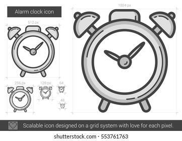 Alarm clock vector line icon isolated on white background. Alarm clock line icon for infographic, website or app. Scalable icon designed on a grid system.