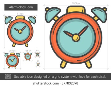 Alarm clock vector line icon isolated on white background. Alarm clock line icon for infographic, website or app. Scalable icon designed on a grid system.