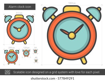 Alarm clock vector line icon isolated on white background. Alarm clock line icon for infographic, website or app. Scalable icon designed on a grid system.