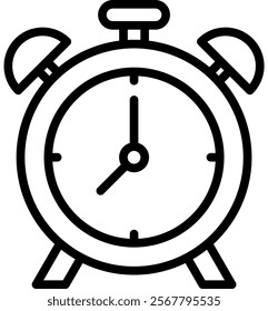 Alarm Clock Vector Lineal Icon On White Background.