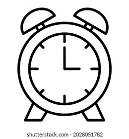 Alarm Clock Vector Outline Icon Isolated On White Background

