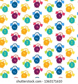 Alarm clock vector seamless pattern. Timer, watch texture. Wrapping paper, wallpaper flat design