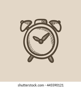 Icono de esbozo del vector de reloj de alarma aislado en el fondo. Icono de reloj de alarma dibujado a mano. Icono de esbozo de reloj de alarma para infografía, sitio web o aplicación.