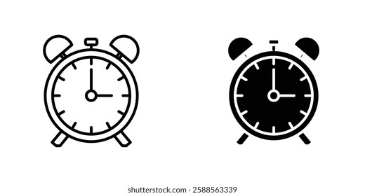 Alarm clock vectors icons set in filled and strokes on white background