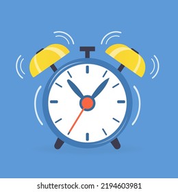 Alarm clock with a vibrating bell on a blue background. Vector illustration